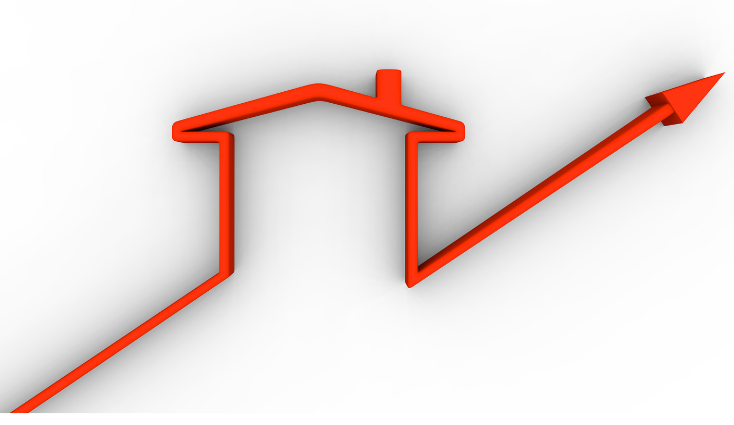 outline of house with upward facing arrow