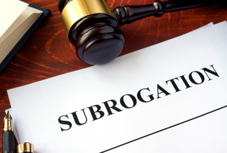the word subrogation with a gavel