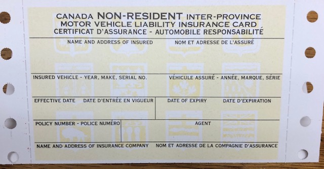 Canadian Non-resident Inter-provincial Motor Vehicle Liability Card